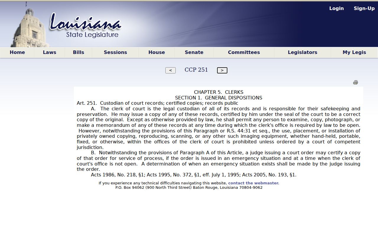 Louisiana law on clerk custody and inspection of court records