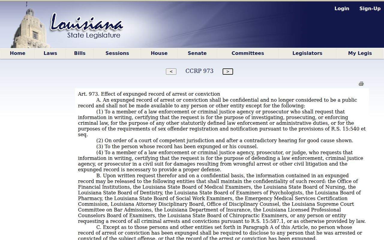 Louisiana law on the effect of expungement