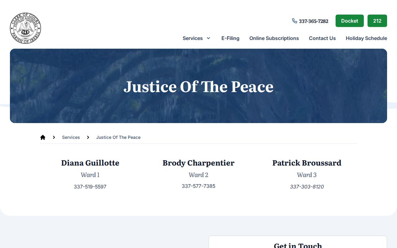 Iberia Parish ward court contacts relevant to Delcambre