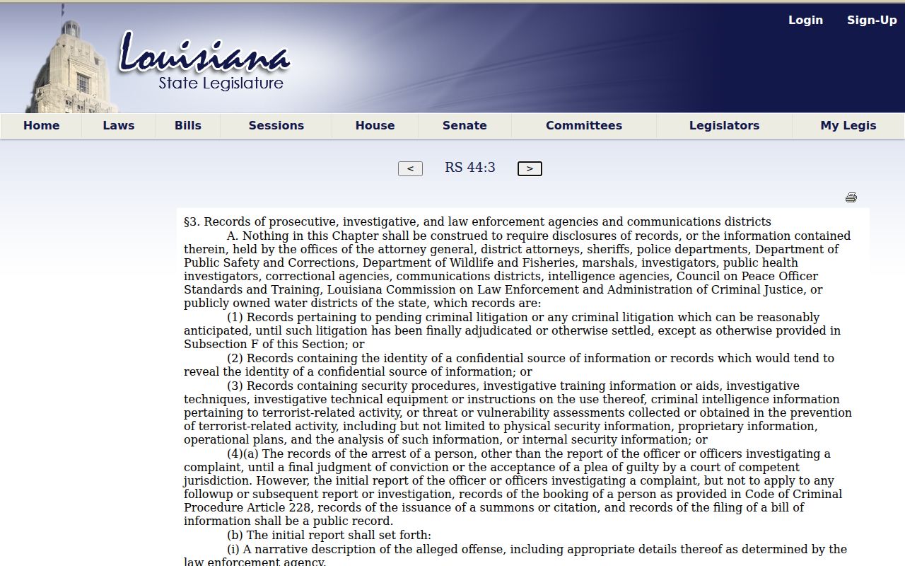 Iberia Parish arrest history public booking record law