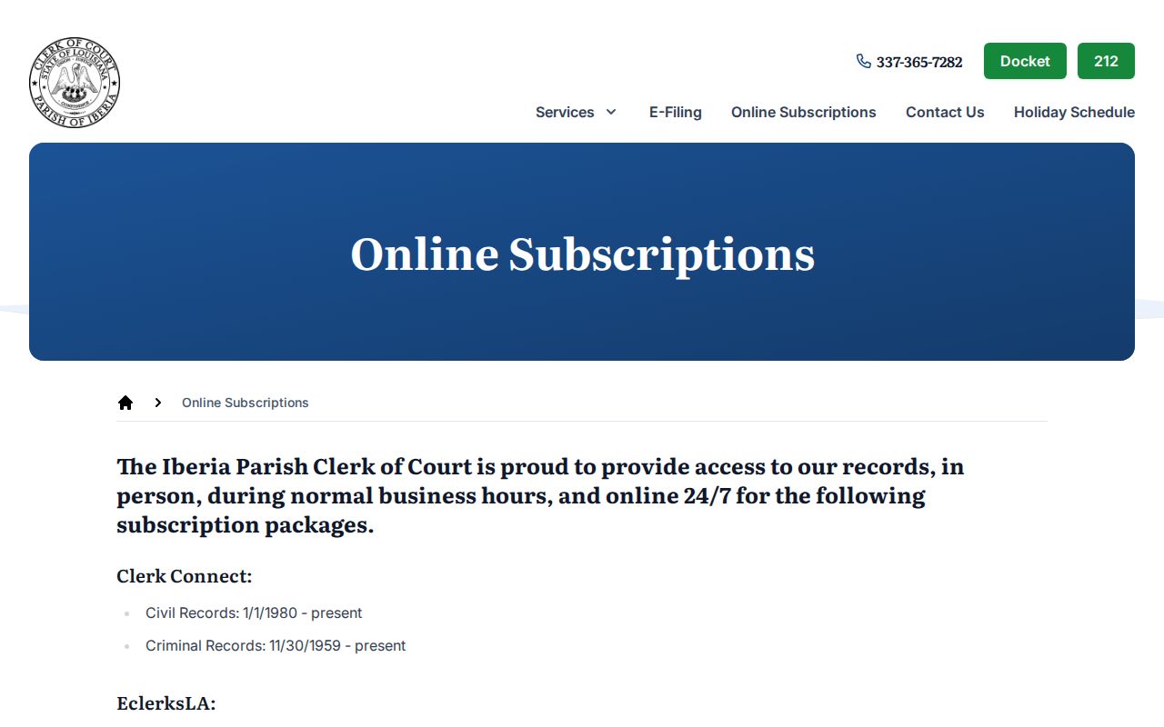 Iberia Parish criminal court case online subscription access