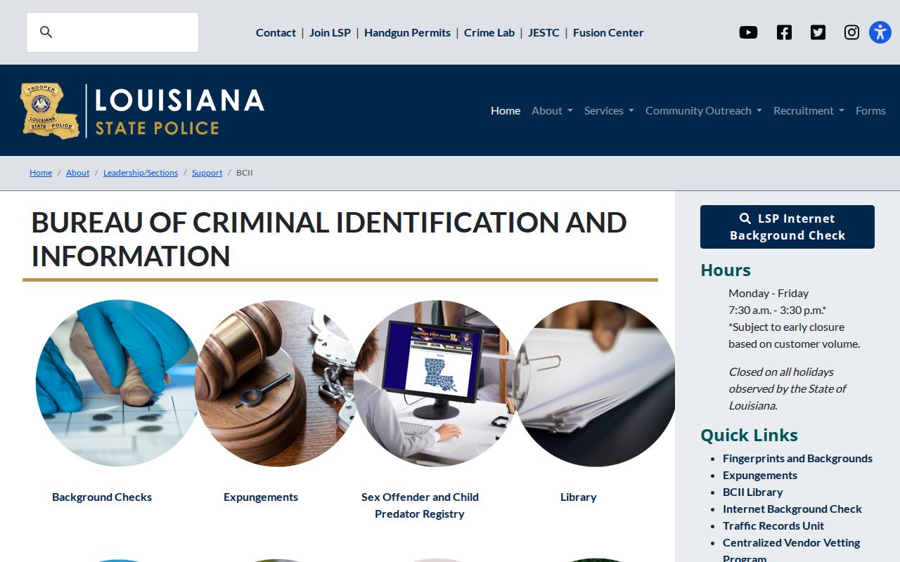 Louisiana State Police BCII criminal history and LAPS gateway