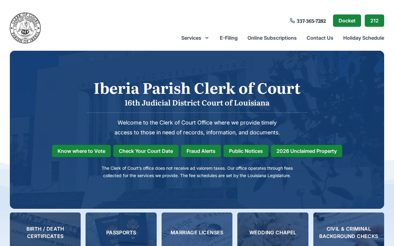 Iberia Parish Clerk of Court homepage and courthouse services