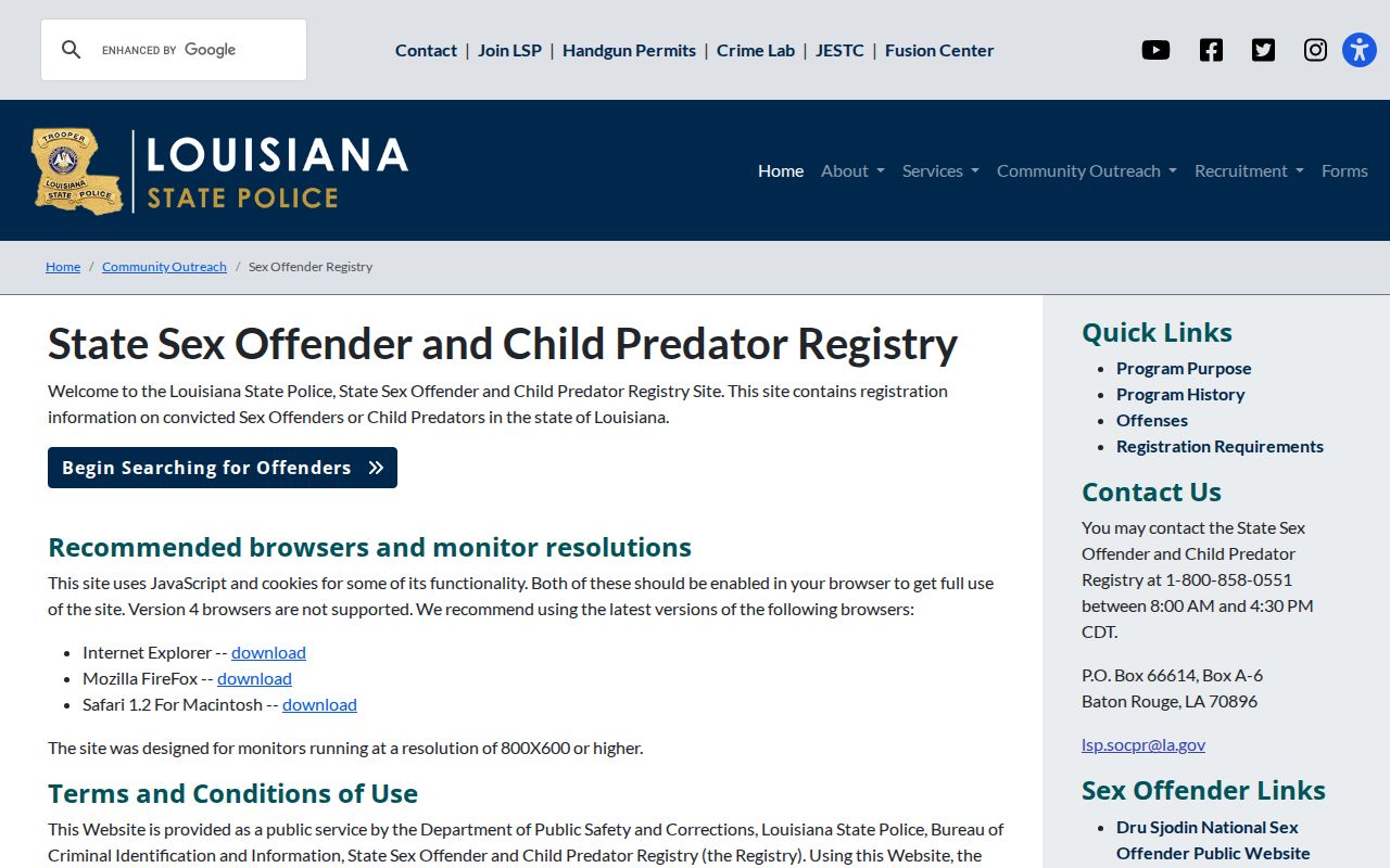 Iberia Parish sex offender check Louisiana registry gateway